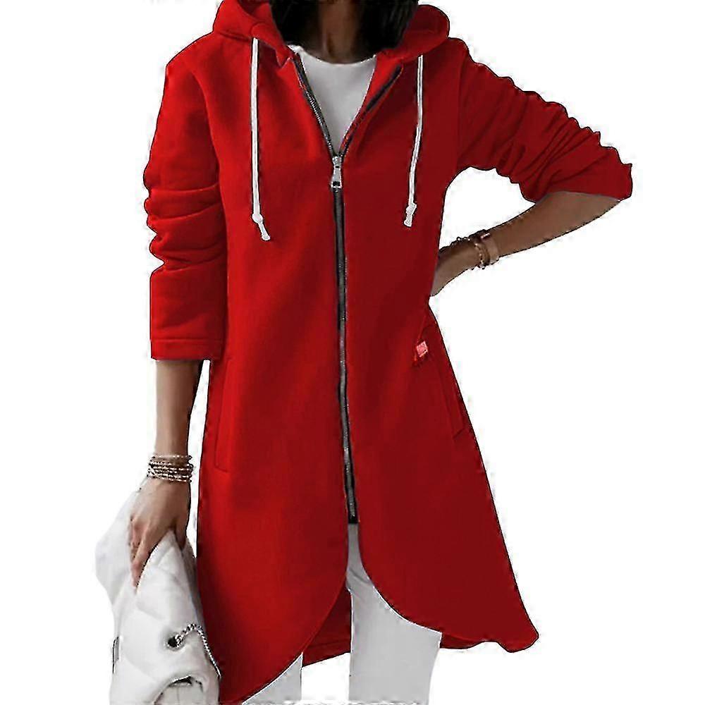 Donne Drawsting Felpe con cappuccio Full Zipper Cappotto Lungo Casual Outdoor Autunno Manica lunga Felpa con cappuccio Giacca solida semplice