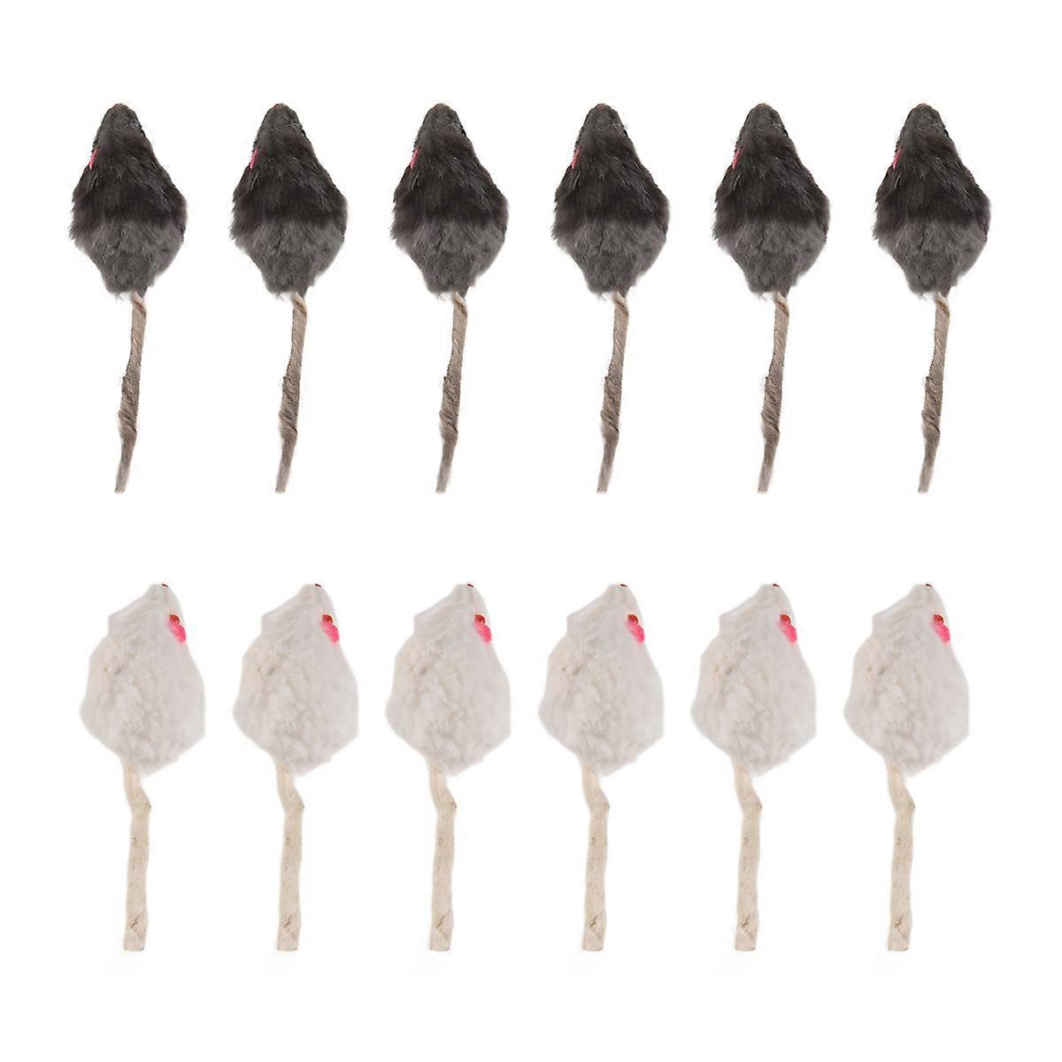 12Pcs False Mouse Cat Pet Toys Soft Real Fur Sound Squeaky