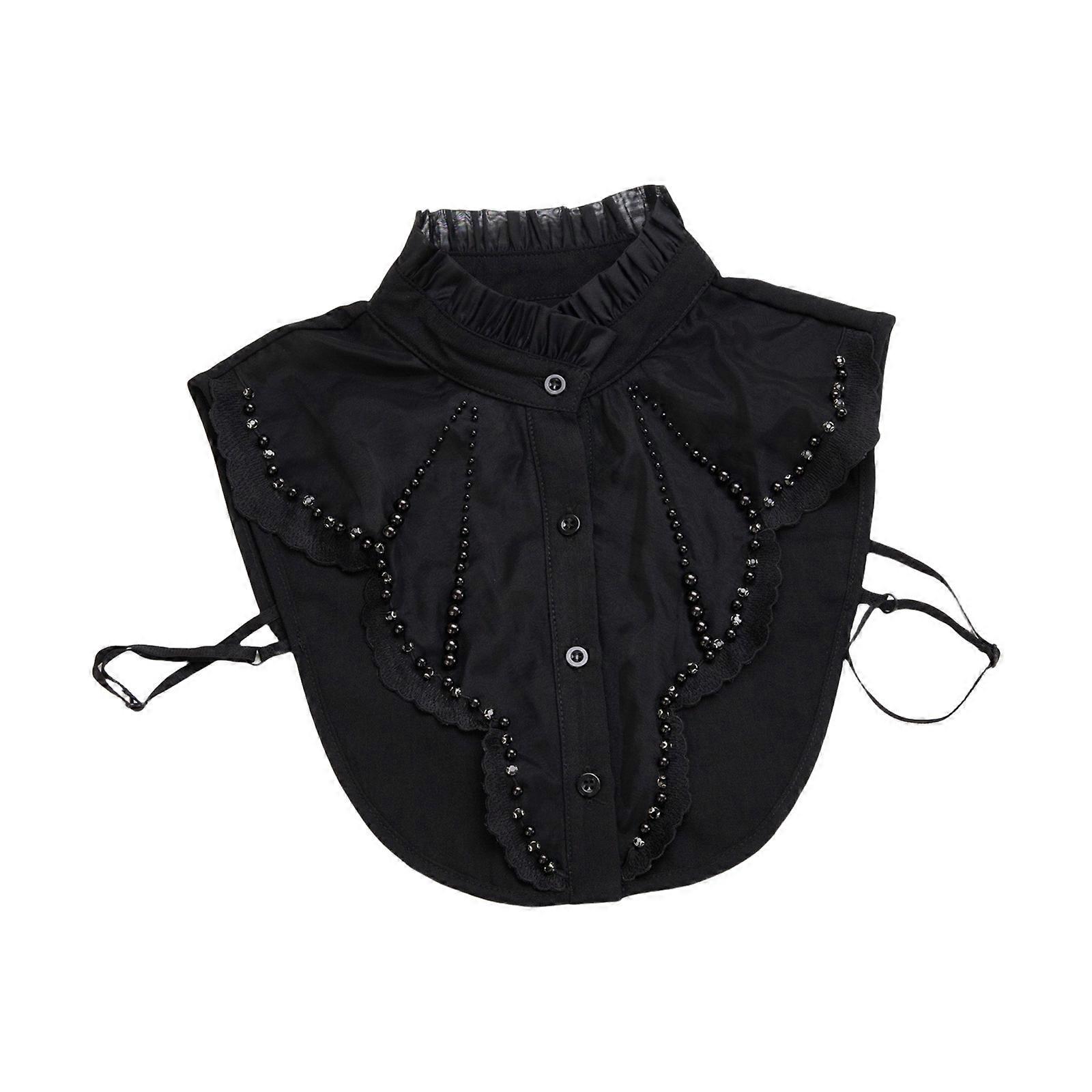 Removable False Collar Insert with Beaded Rhinestones Pearls Floral Designs Button Closure for Women Decorative Favor