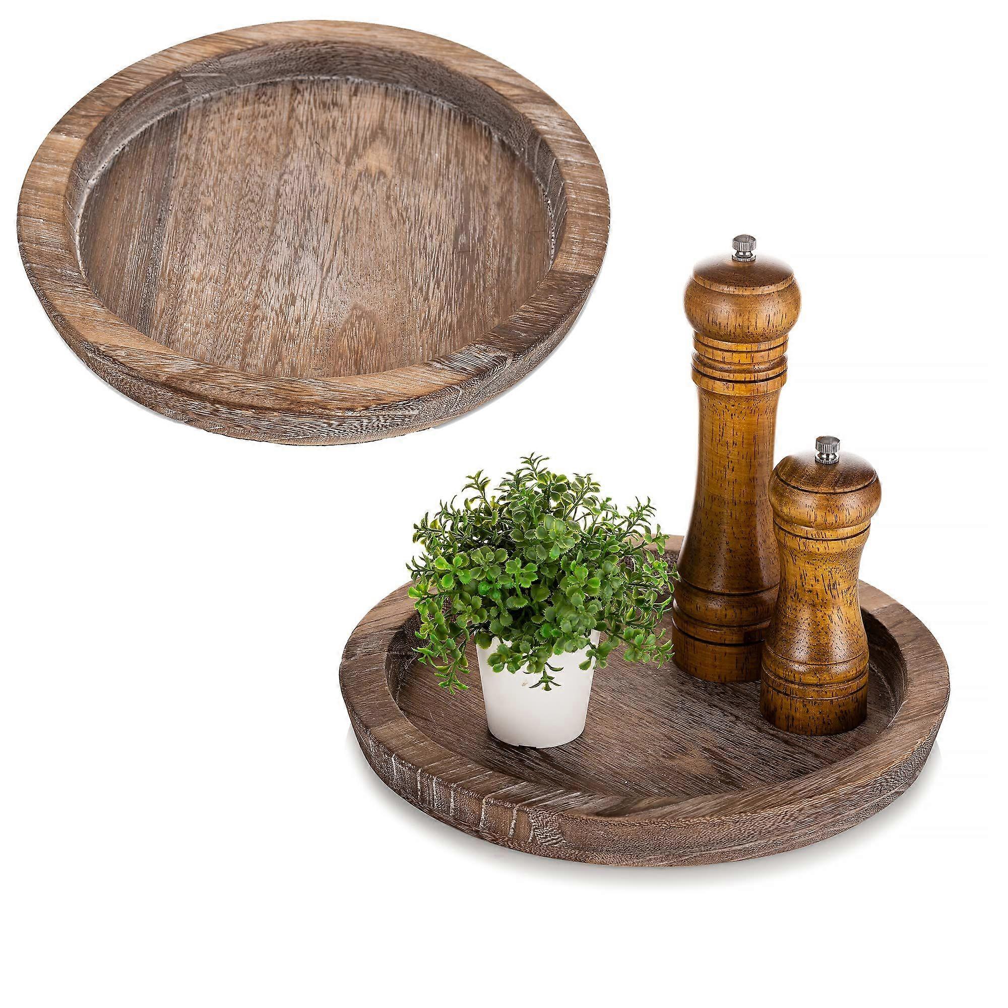Holz Tablett Dekotablett Serviertablett: Rustikal Runde Dekorative Kerze Halter Tray 2er Vintage Kerzentablett Butler Tabletts Deko Bauernhaus Ottoman