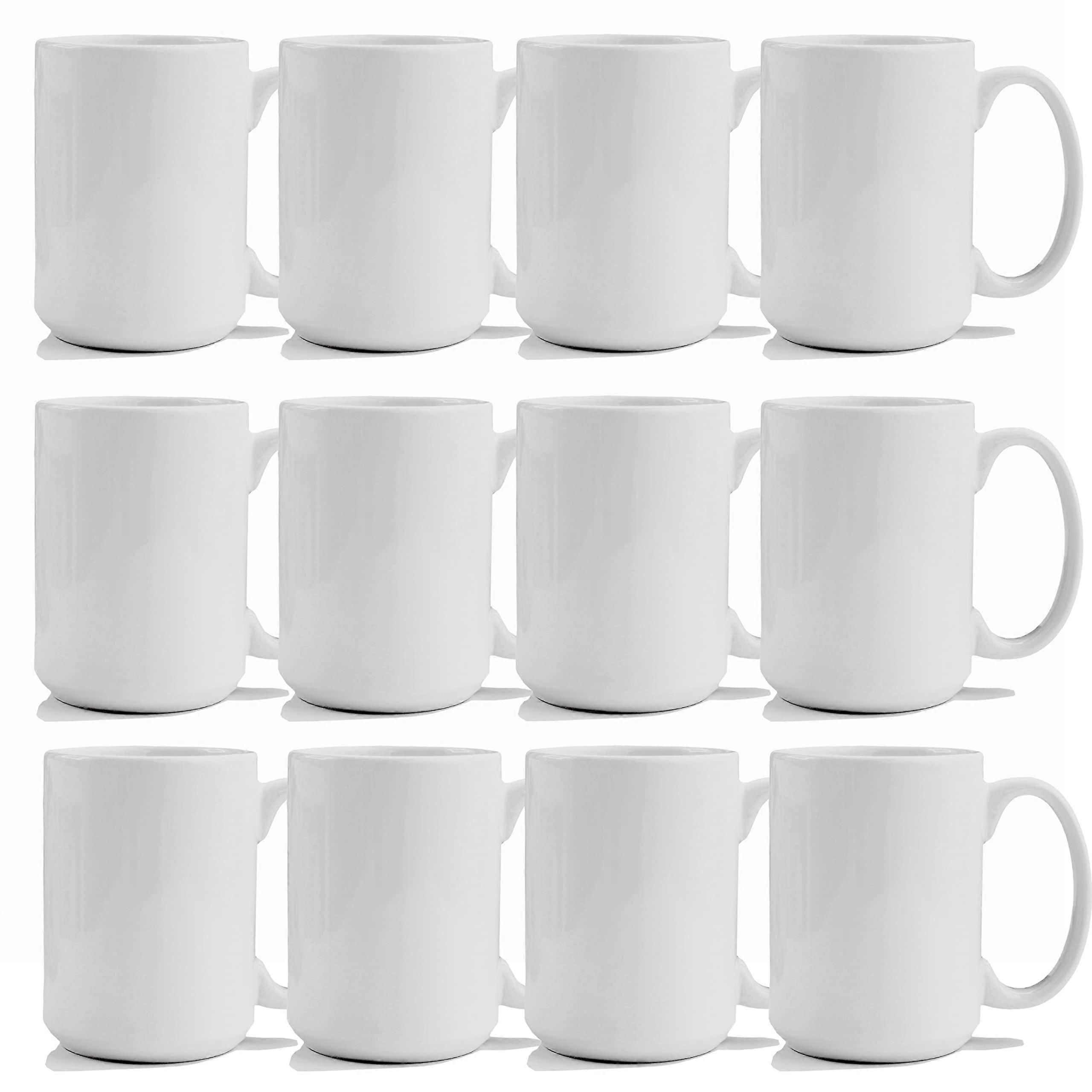 12 Set White Coffee Mugs for Coffee and Latte 15 oz