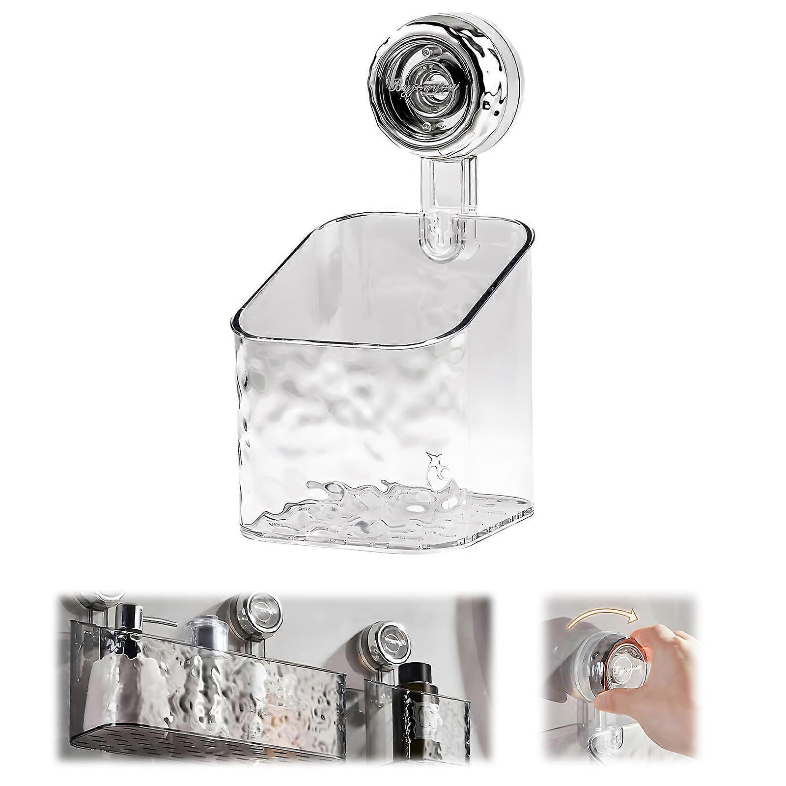 No-Drilling Glacier Pattern Suction Cup Shelf, Heavy Duty Corner Shower Caddy, Transparent Removable Storage Basket, Small Size