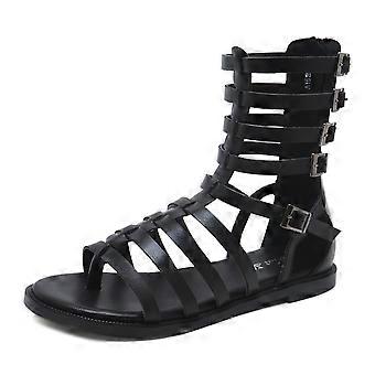 Damen Offene Zehen Back Zip High-Top Sandalen Flache Sandalen im römischen Stil, Größe: 39