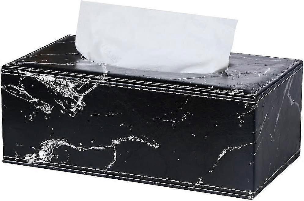 Elegant Black Marble Rectangular Leather Tissue Box - Stylish & Functional Home Decor for Any Room