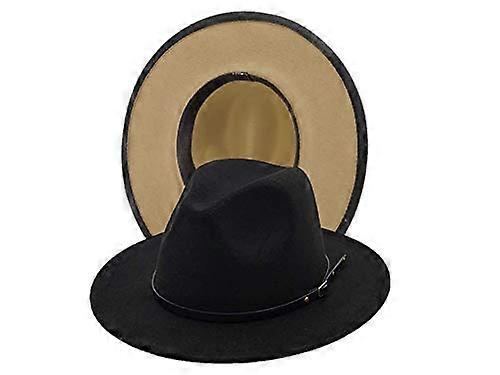 Women and Men Flat Wide Brim Warm Felt Fedora Hat Retro Panama Style Large-X-Large Black Khaki Color Options