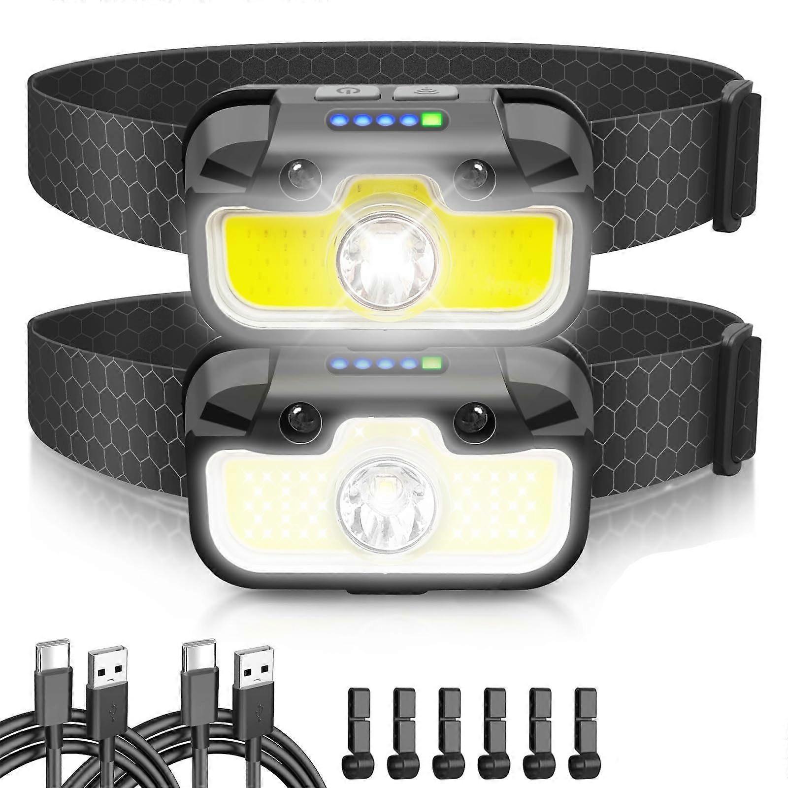 Headlamp LED Rechargeable, USB C Memory Function Sensor Headlamps 2 Pack, Super Bright 2000 Lumens 14 Modes, IPX5 Waterproof Headlamp Perfect for Runn