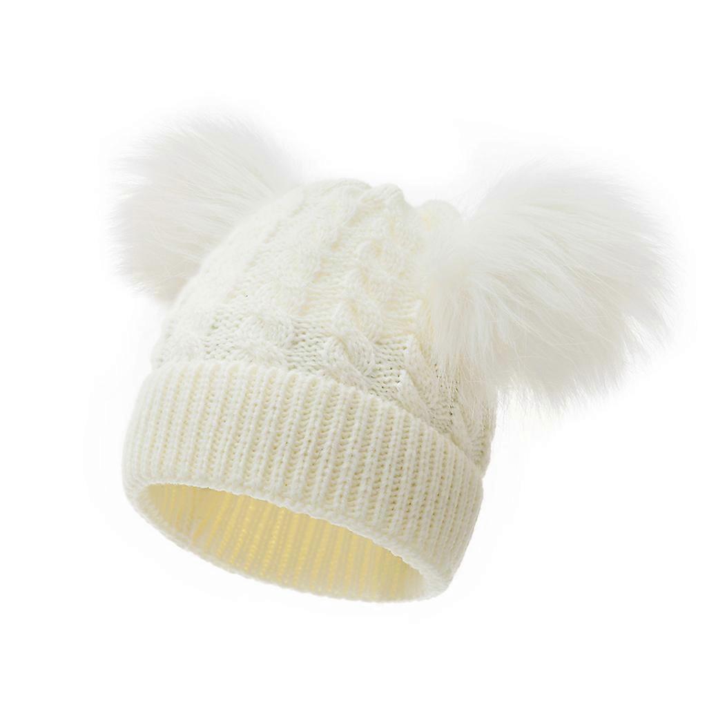Vauva Stuff Double Pompom Hattu Talvi Neulottu Lapset Vauva Tyttö Hattu Lämmin Lapset Vauva Pipo Cap Konepelti Valkoinen