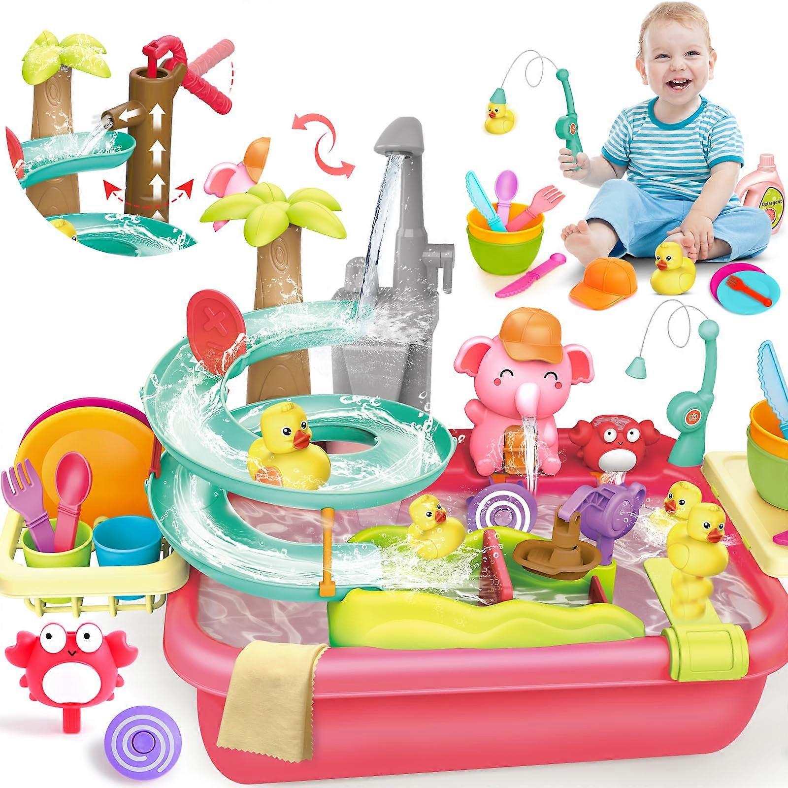 Electric Faucet Manual Pump 2 in 1 Play Sink with Running Water, Duck Slide Water Table