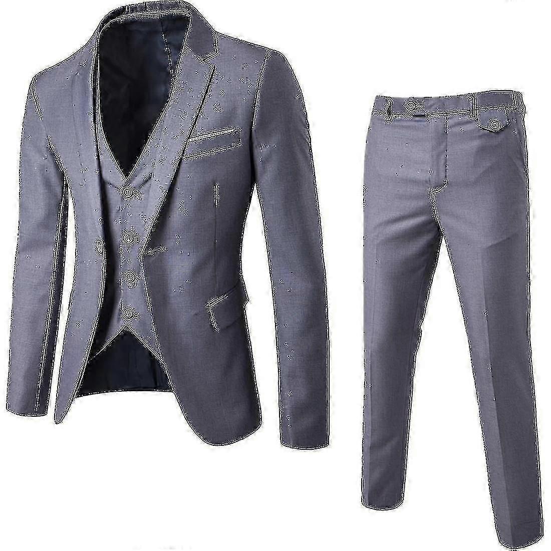 Pánské 3 dílné Fit Suit Set One Button Solid Jacket Vest Kalhoty Business Set