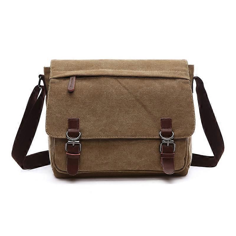 Versatile Canvas Shoulder Messenger Bag Business Computer Bag, Color: Khaki Medium