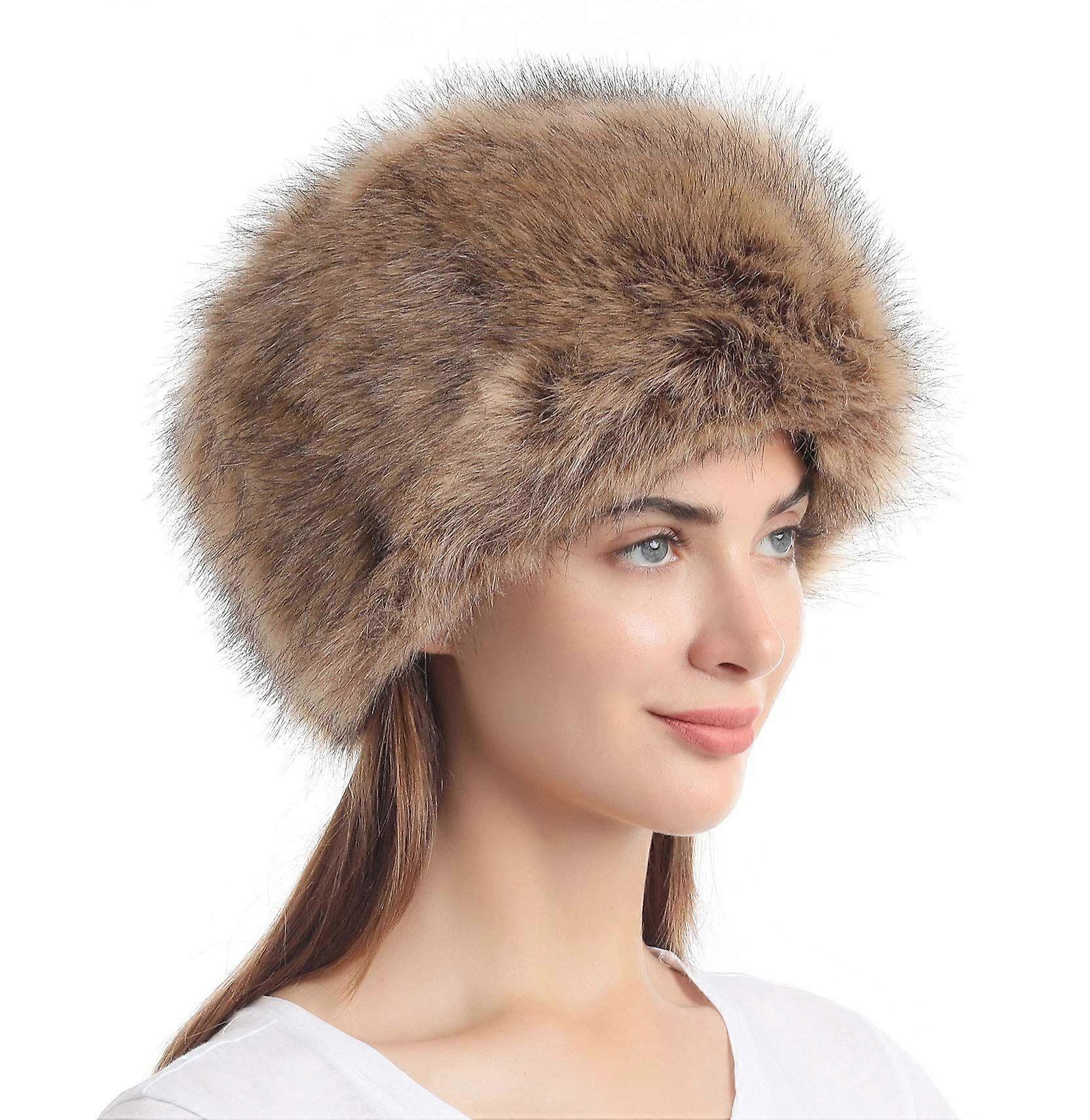 Ladies Winter Faux Fur Hat Stretch Cossack Russian Style White Thermal Cap