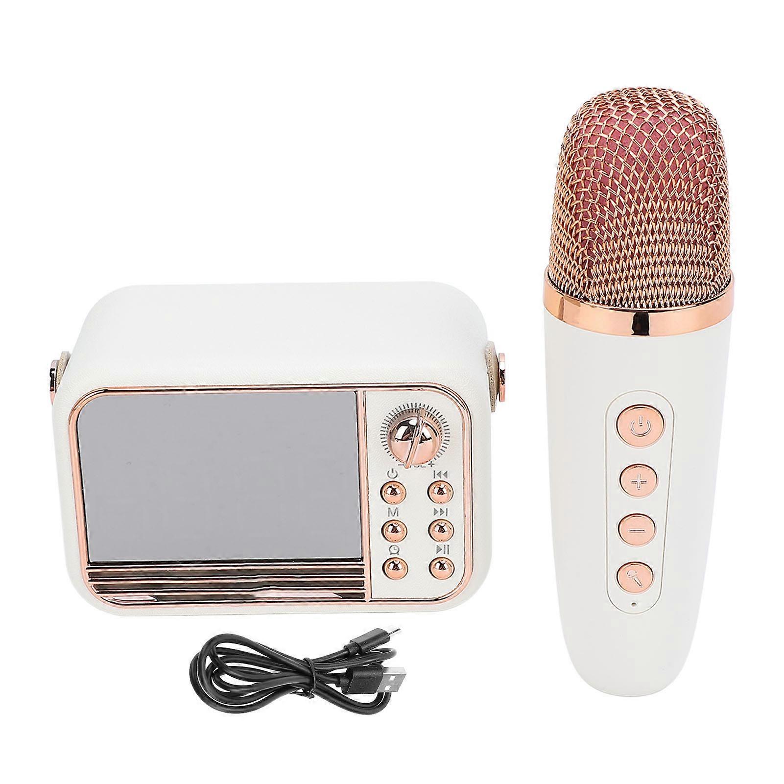 Digital Clock Bluetooth Speaker Portable Retro Support Memory Card Small Karaoke Machine with Mic for Home Travel Party