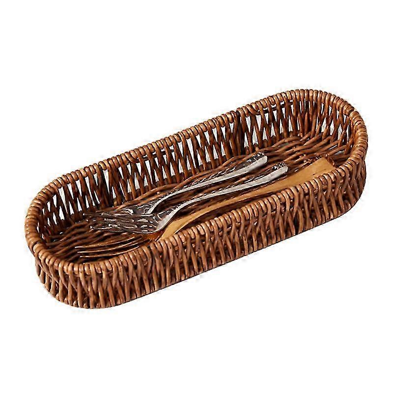 Organisateur de couverts imitation rotin - Plateau de rangement tissé pour un usage domestique
