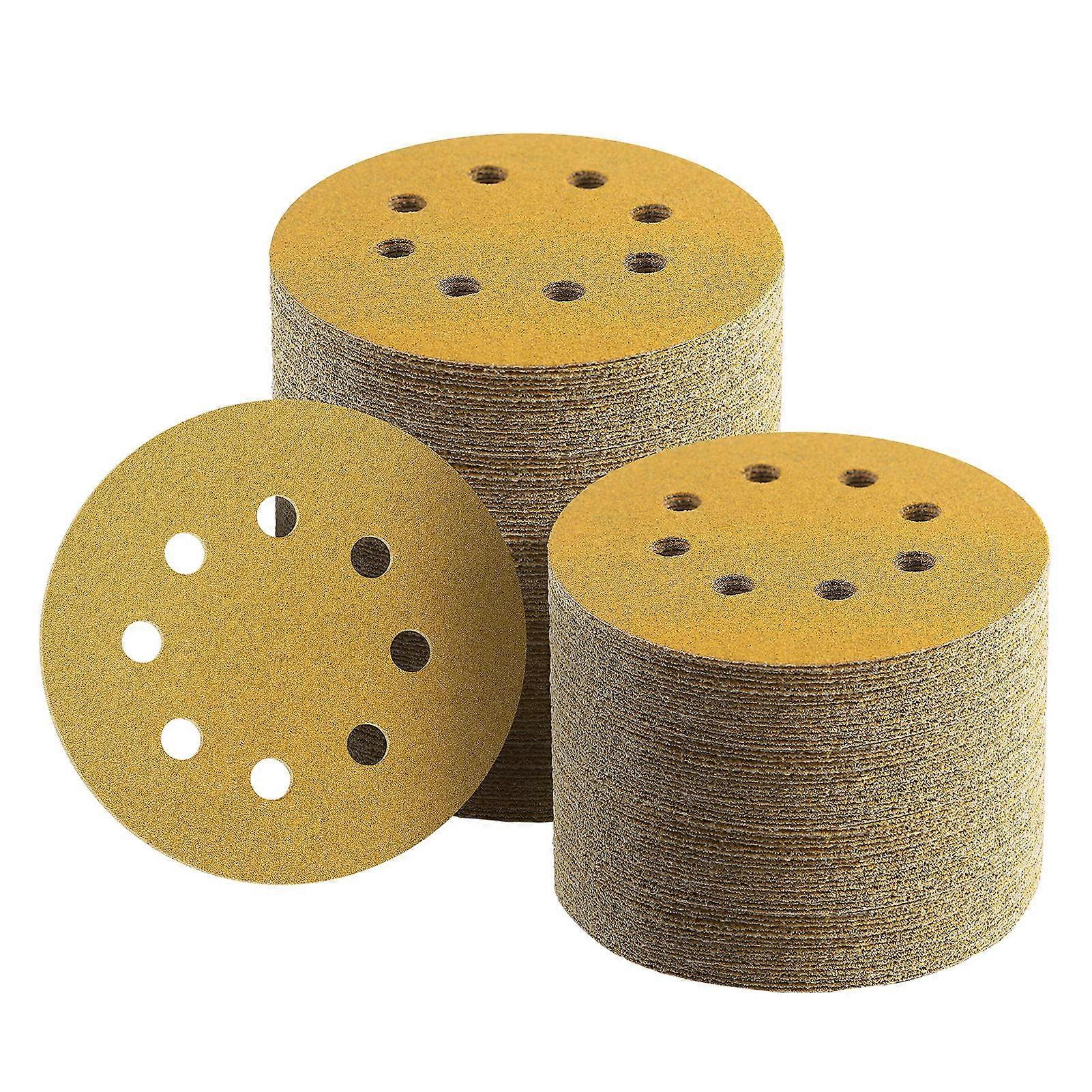 100 Pcs 5 Inch 120 Grit Sanding Discs Hook and Loop for Woodworking Automotive 8 Hole Dustless Random Orbit Sandpaper