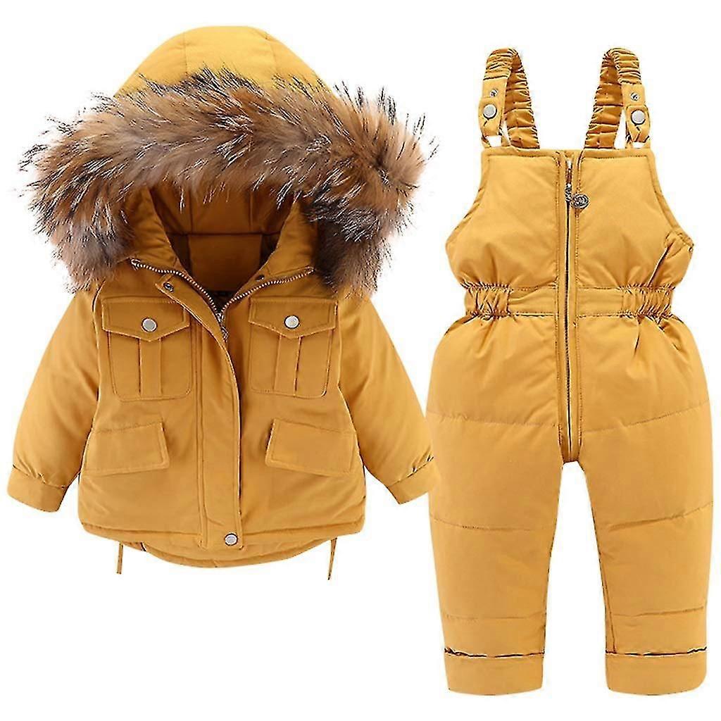 Veste en dudégueuse pour bébé et pantalon en du bas 2pcs, filles garçons manteau d’hiver avec capuche enfants combinaisons de ski