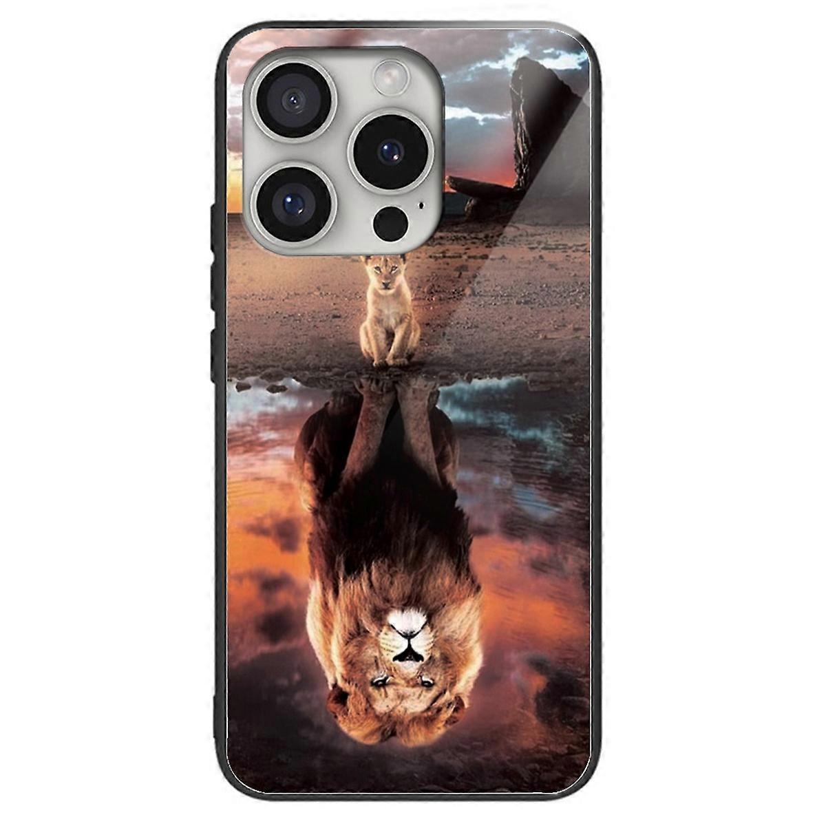 For iPhone 16 Pro Max Case Pattern Printing Anti-Drop Tempered Glass+TPU Phone Cover