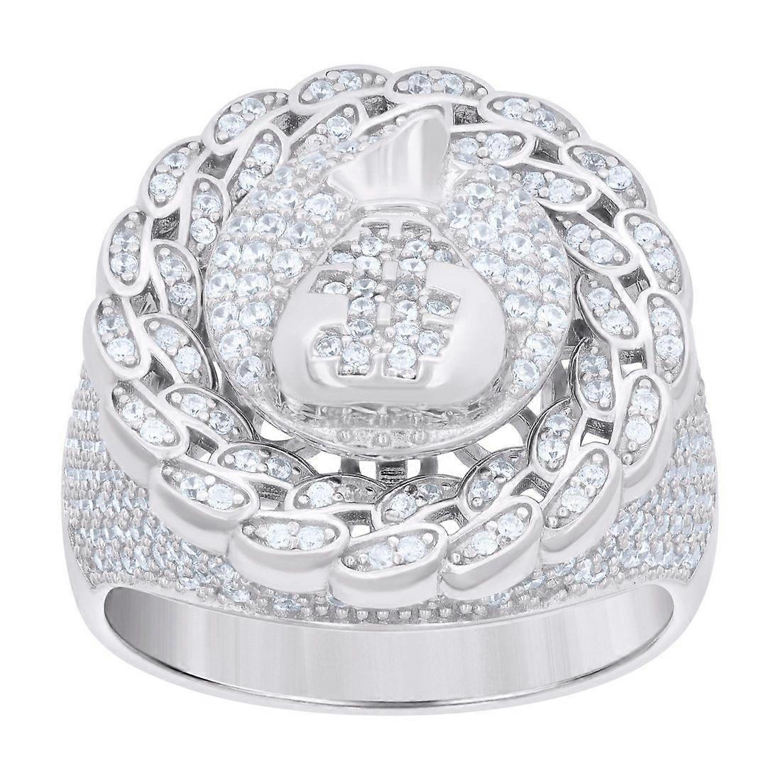 925 Sterling Silver Mens Cubic Zirconia Moneybag Currency Ring 22.7x5.5mm Wide Jewelry Set for Men - Ring Size: 9 to 12