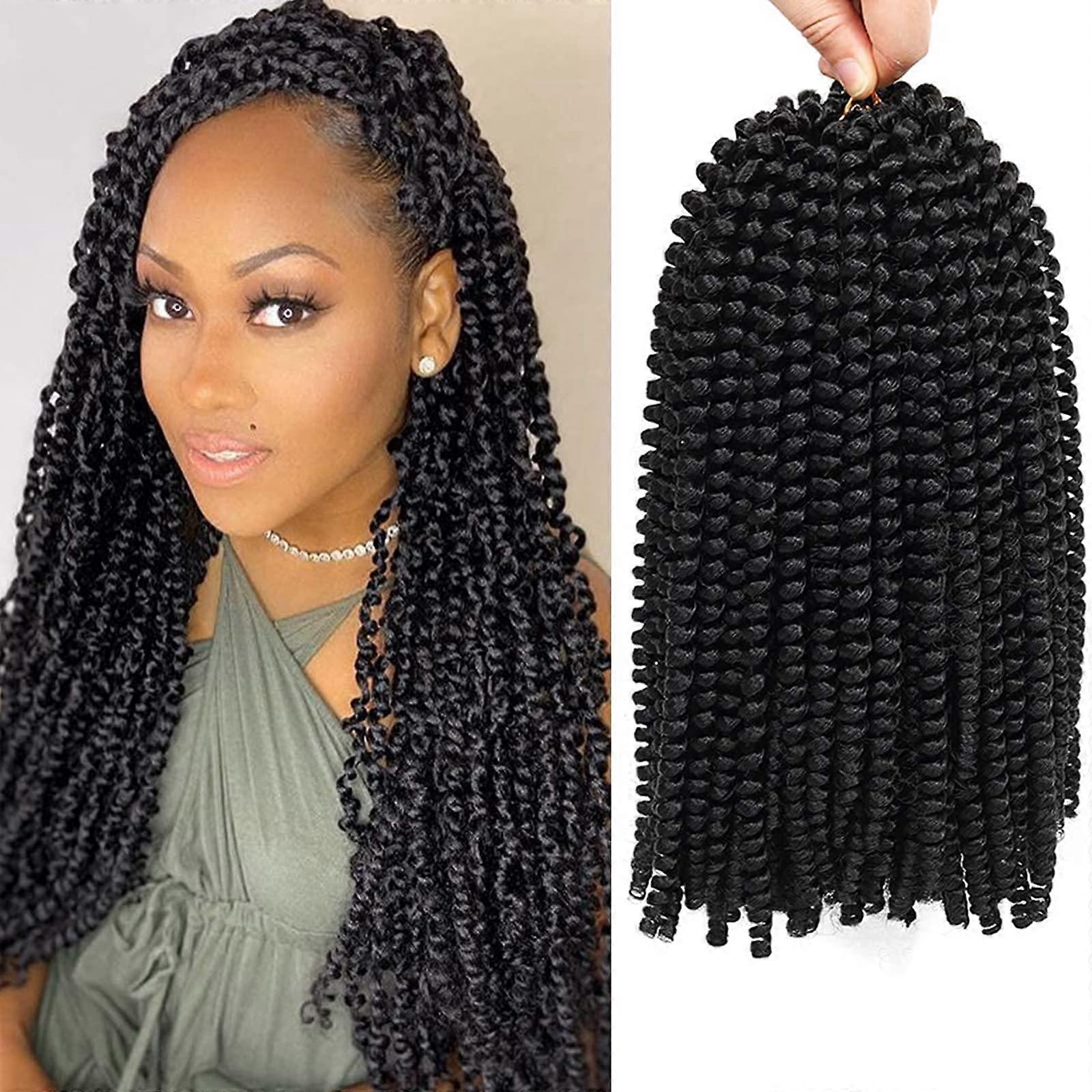 12 Inch Spring Twist Crochet Braids Hair for Butterfly Locs, Ombre Synthetic Fluffy Hair Extensions, 3 Packs, 1B Color