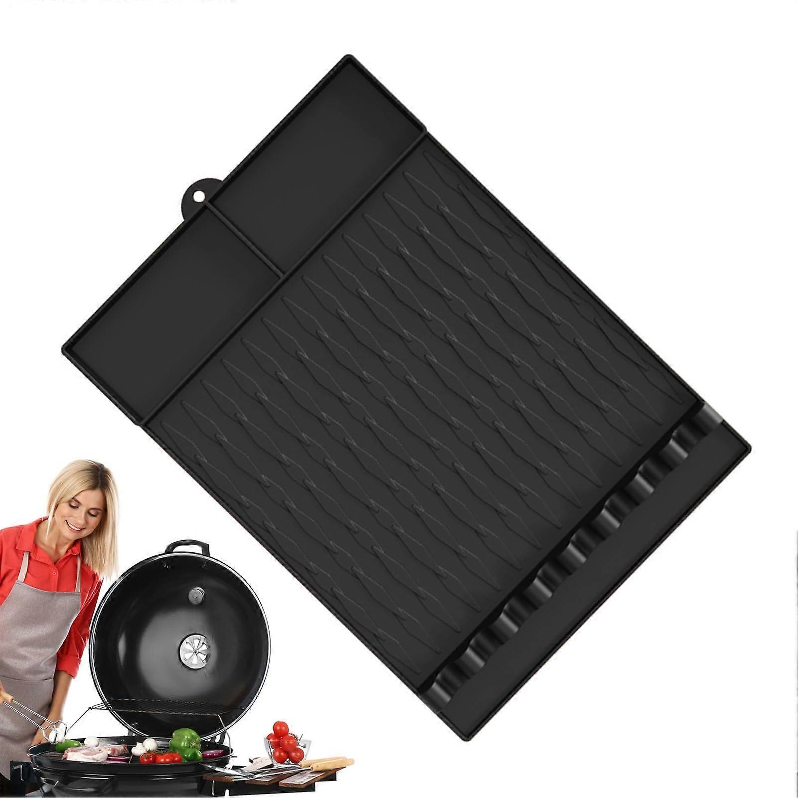Grill Mat with 2 Compartments, BBQ Accessories Black