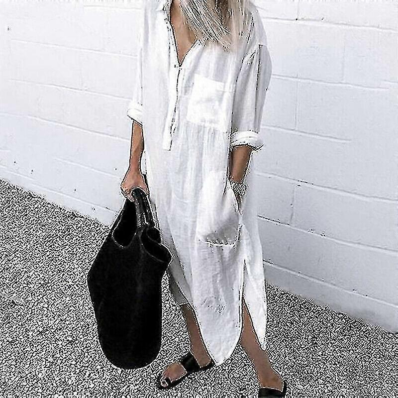 Plus size casual klänning för kvinnor långärmad button down blus