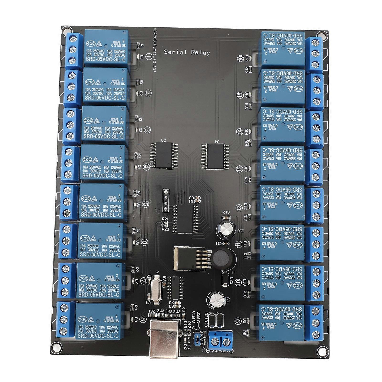 16 Channel Relay Board USB Serial Port Control Switch SPDT Relay Module for ON OFF Electrical Equipment 7‑38V