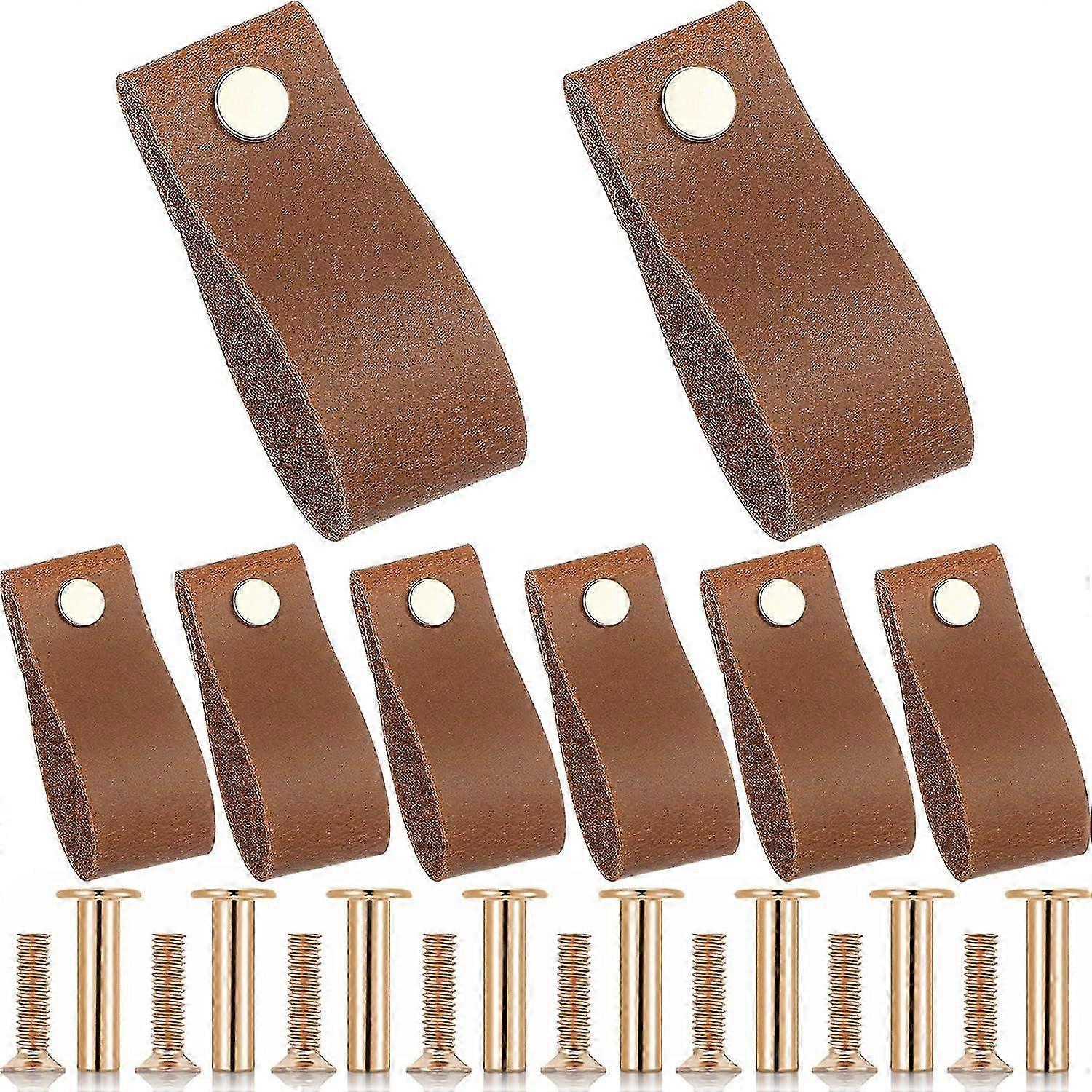 8 Pieces Leather Handle Drawer Pulls, Suitable for Various Cabinets and Wardrobes, Includes Gold Screws for Easy Installation