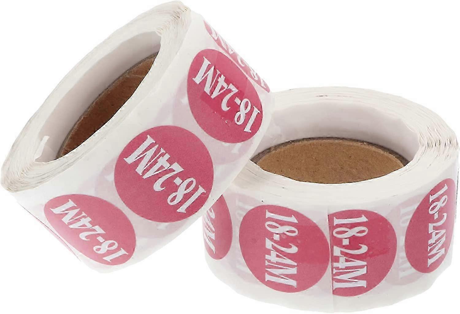 2 Rolls of Adhesive Size Labels for Baby Clothing, Round Stickers Suitable for Sizes 18-24 Months