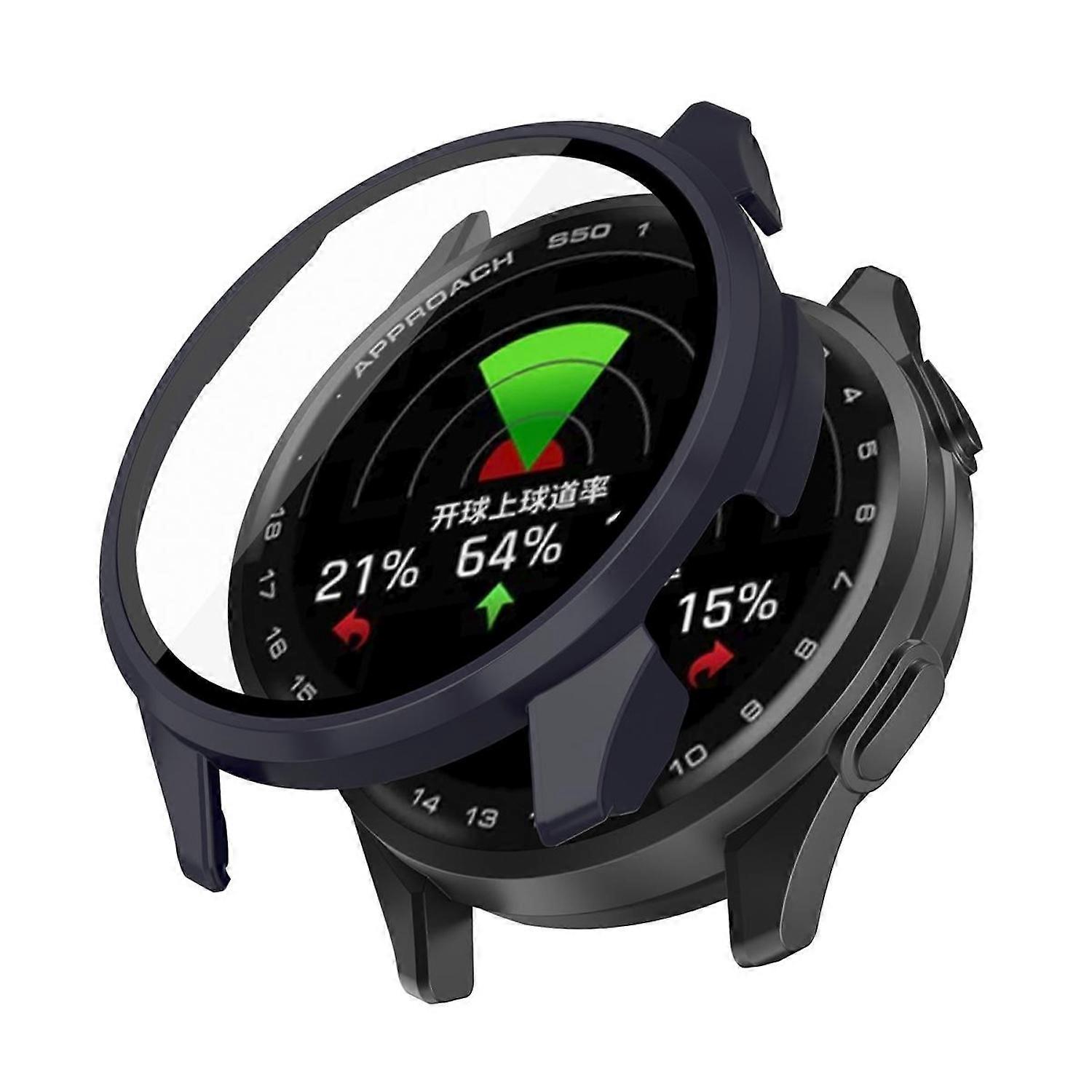 For Garmin Approach S50 Plastic Watch PC Case + 9H Hard Glass Blue