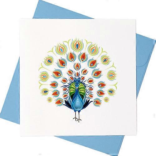 Quilled Greeting Card Peacock (15x15cm) - Fan