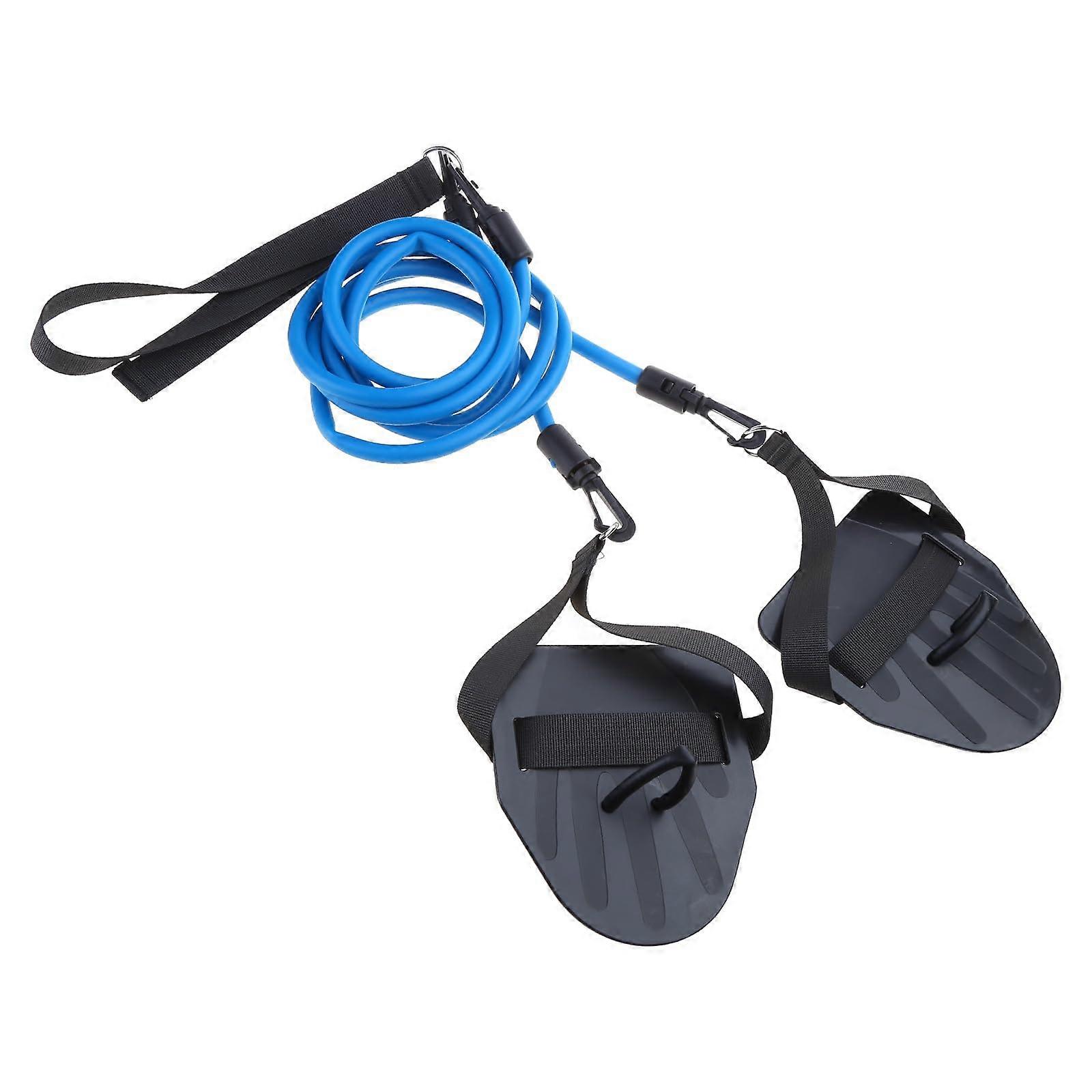 Swimming resistance bands with hand paddles, stretch cord, fitness bands for swim training, arm strength exercises, blue
