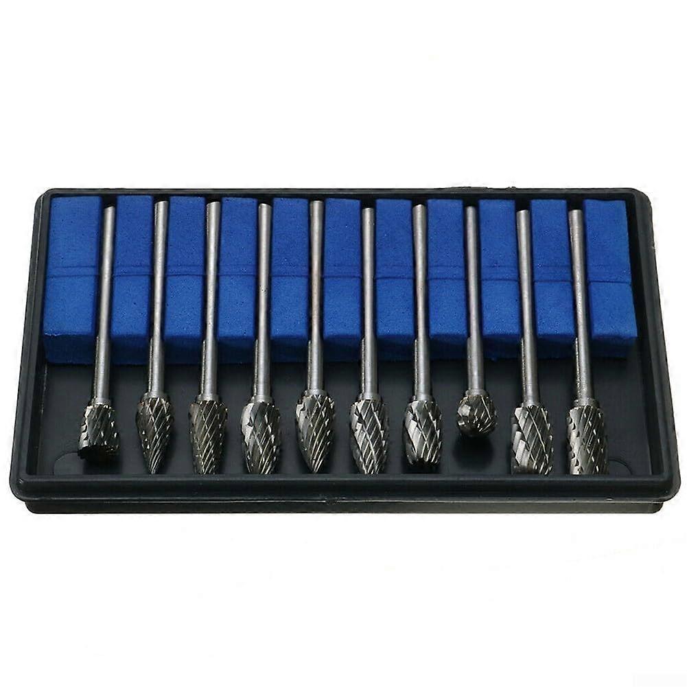 Carbide rotary file set, 10piece, with compatible tool holder, designed for use on aluminum grinders
