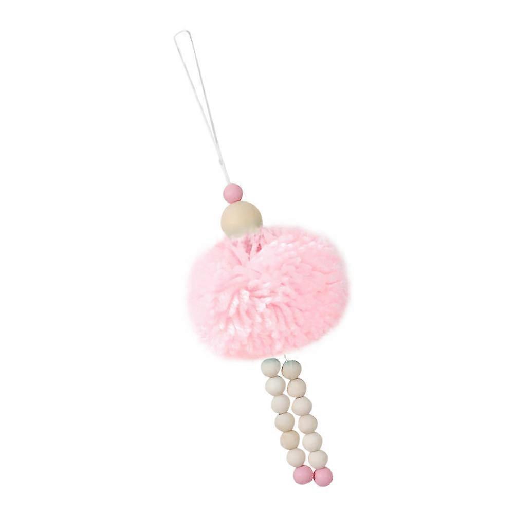 手作りの木製ビーズ吊り下げ装飾、ソフトピンクのボールペンダント、ウールと木製の素材、家庭、保育園、パーティーの装飾、部屋の写真撮影の小道具