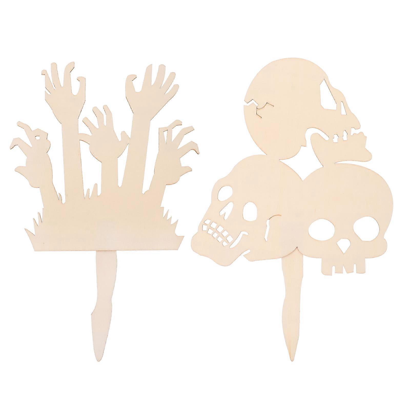 Unfinished Wood Cutouts Diy Painting Wood Insert Picks Halloween Festive Atmosphere 2Pcs