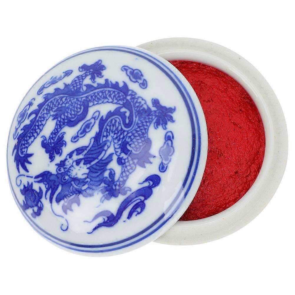 Artistic Calligraphy Supplies Ink Pad Printing Storage Box Red Chinese Painting 7.00X7.00X2.00CM 1Pcs