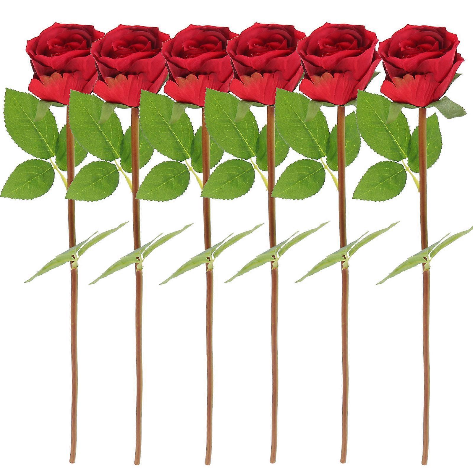 Silk Roses Faux Flower Arrangements Dark Red 15.72X1.97X1.97in Decorative For Valentine's Day 6Pcs