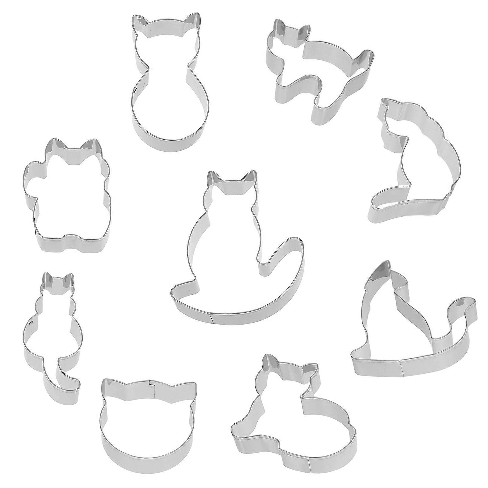Stainless Steel Cat Shaped Cookie Molds Set 9pcs Baking Cutters for Fondant & Biscuits, Easy to Clean, Adorable Designs for Festivals