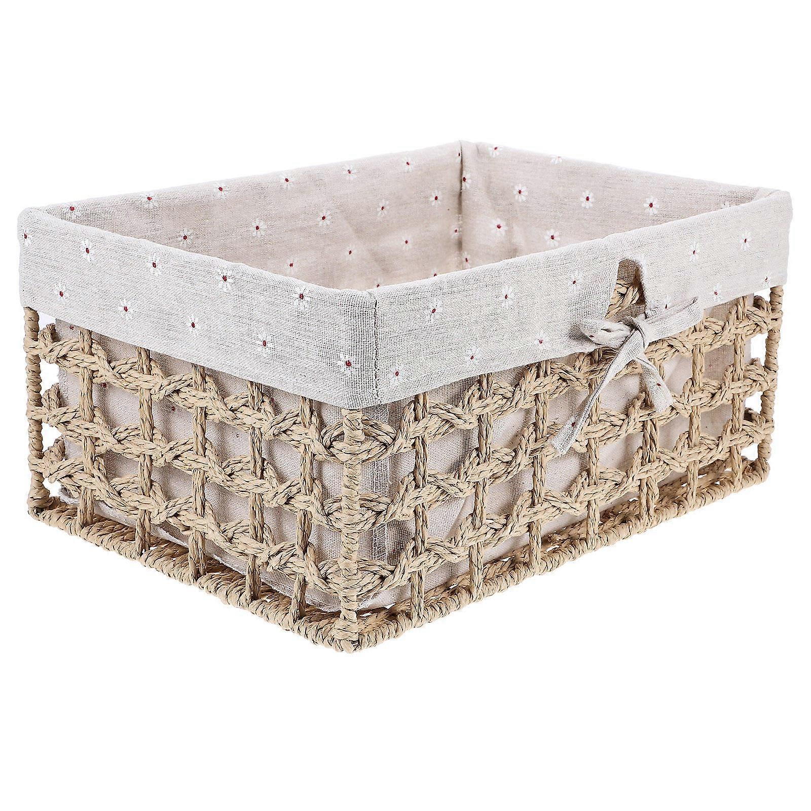 Woven Storage Bin Space-Saving Sundries Storage Rack Khaki 34.5X24.1X16.2CM Desk 1Set