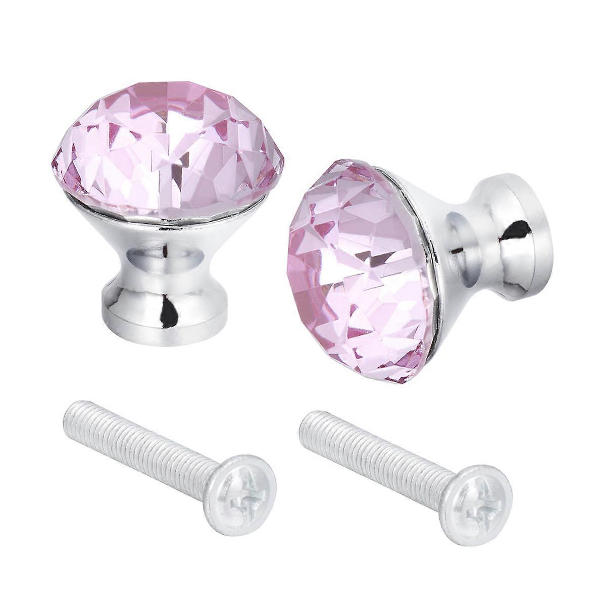 Crystal Dresser Drawers Knobs Pink Zinc Alloy Material Cabinet Knobs Pull Handles 2Pcs