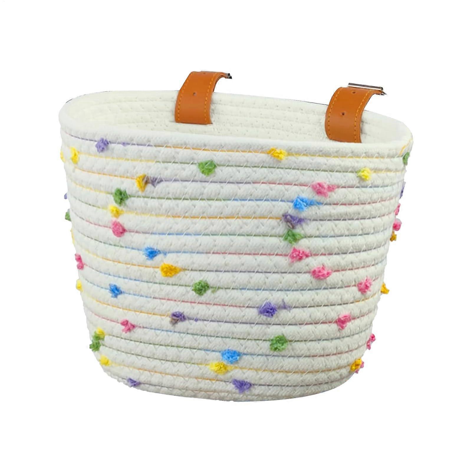 Thickened Handcrafted Rope Bicycle Basket, Detachable Foldable Handlebar Basket, White; Fits Folding, E-Bikes, MTB