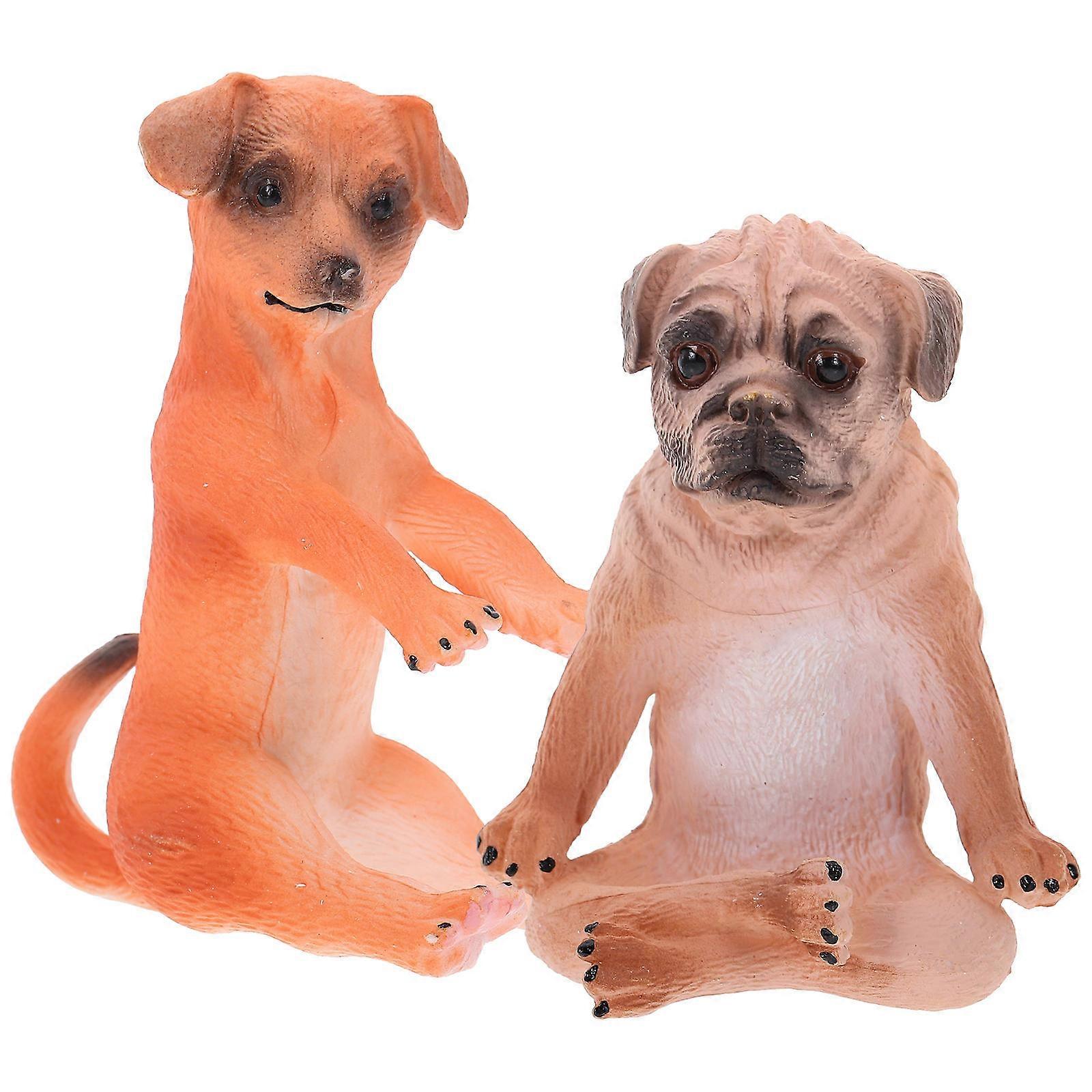 Puppy Ornaments Realistic Dog Shape Plastic Material Animal Toys For Playtime 2Pcs