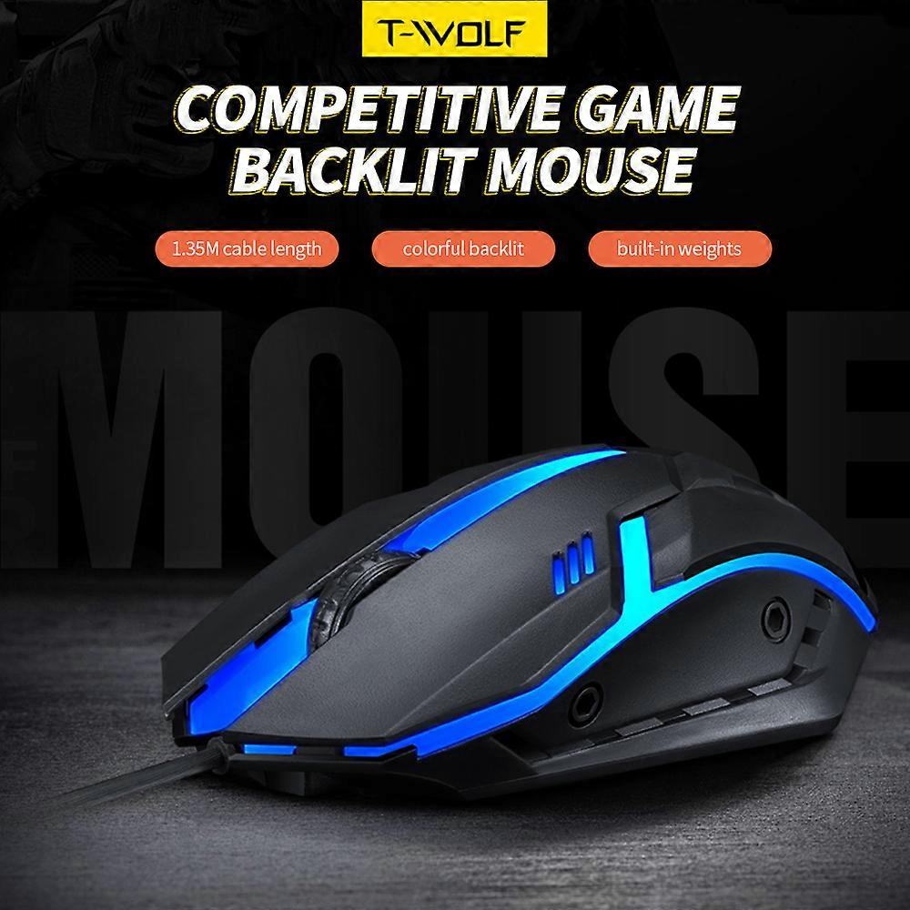 T-WOLF V1 Wired Gaming Mouse 3 Button 7 Colorful Backlight 1200 movement speed Office Mouse Built-in Weights for Laptop/PC