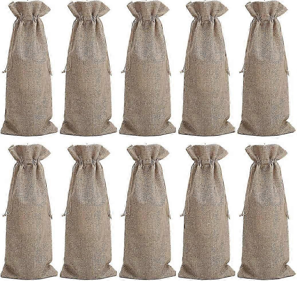 10 x Jute Wine Burlap Wine Bags With Drawstring 14.2x5.9 Inch