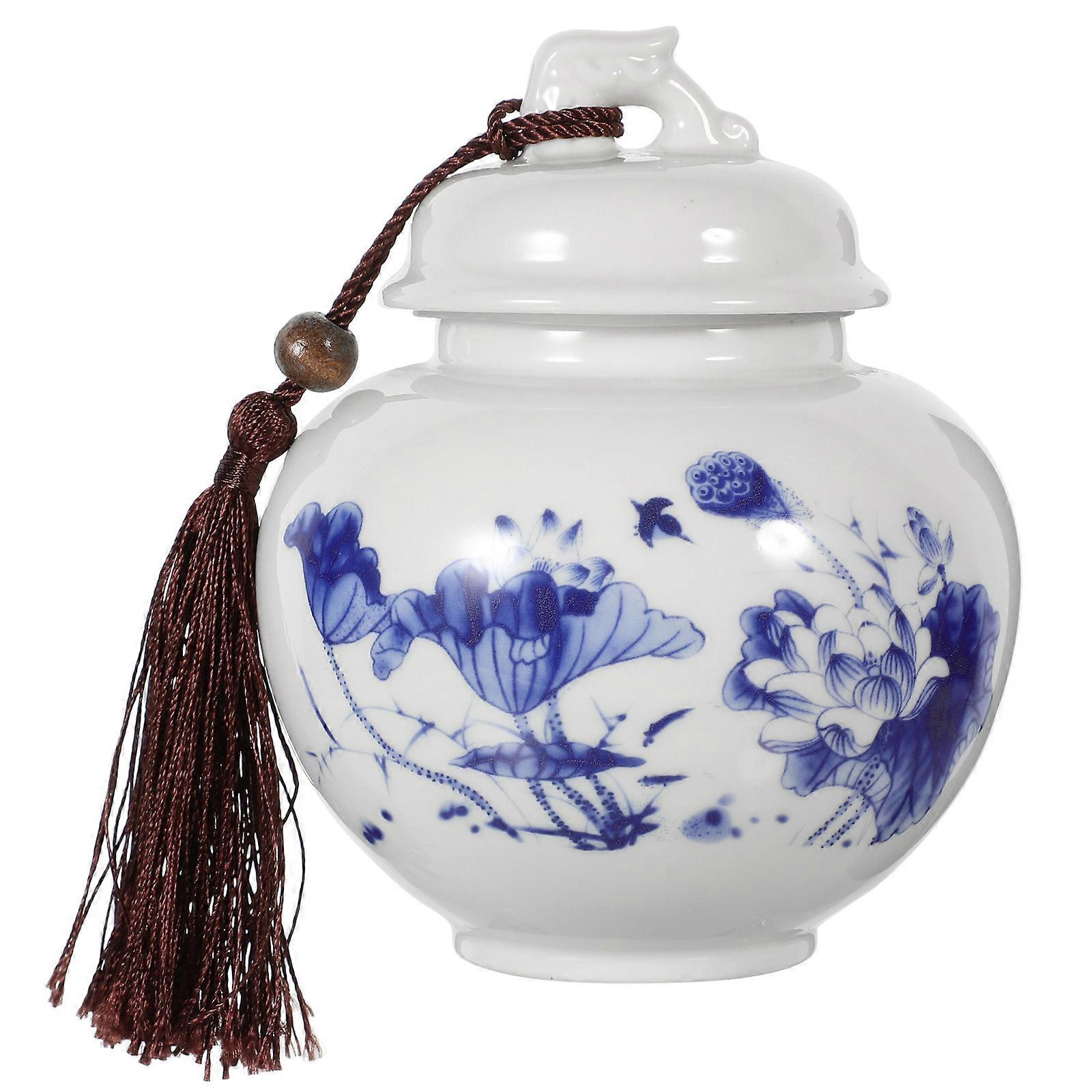 Ceramic Sealed Jar Tea Canister Kitchen Use Elegant Round 1Pcs