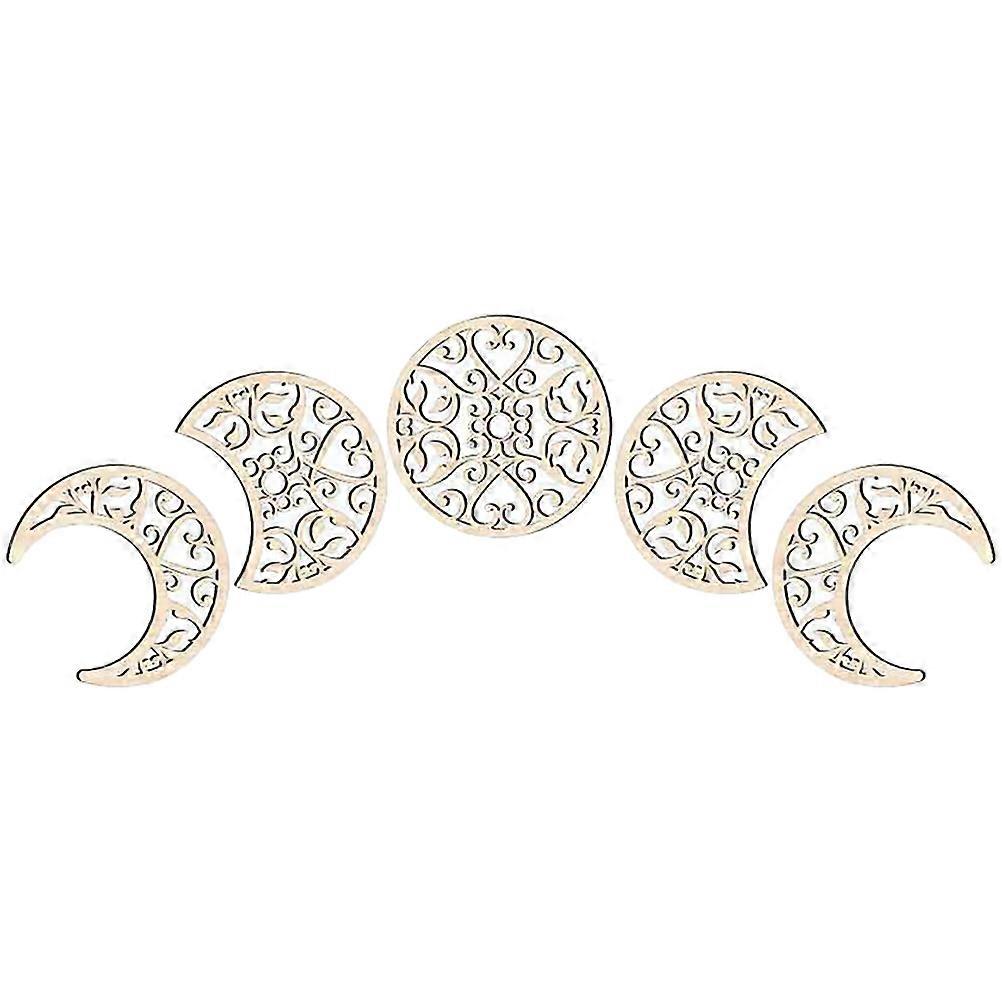 ムーンフェイズウッドウォールデコレーションアパートメントヨガルームシンプルスタイル7.86x7.86x0.20in 5個