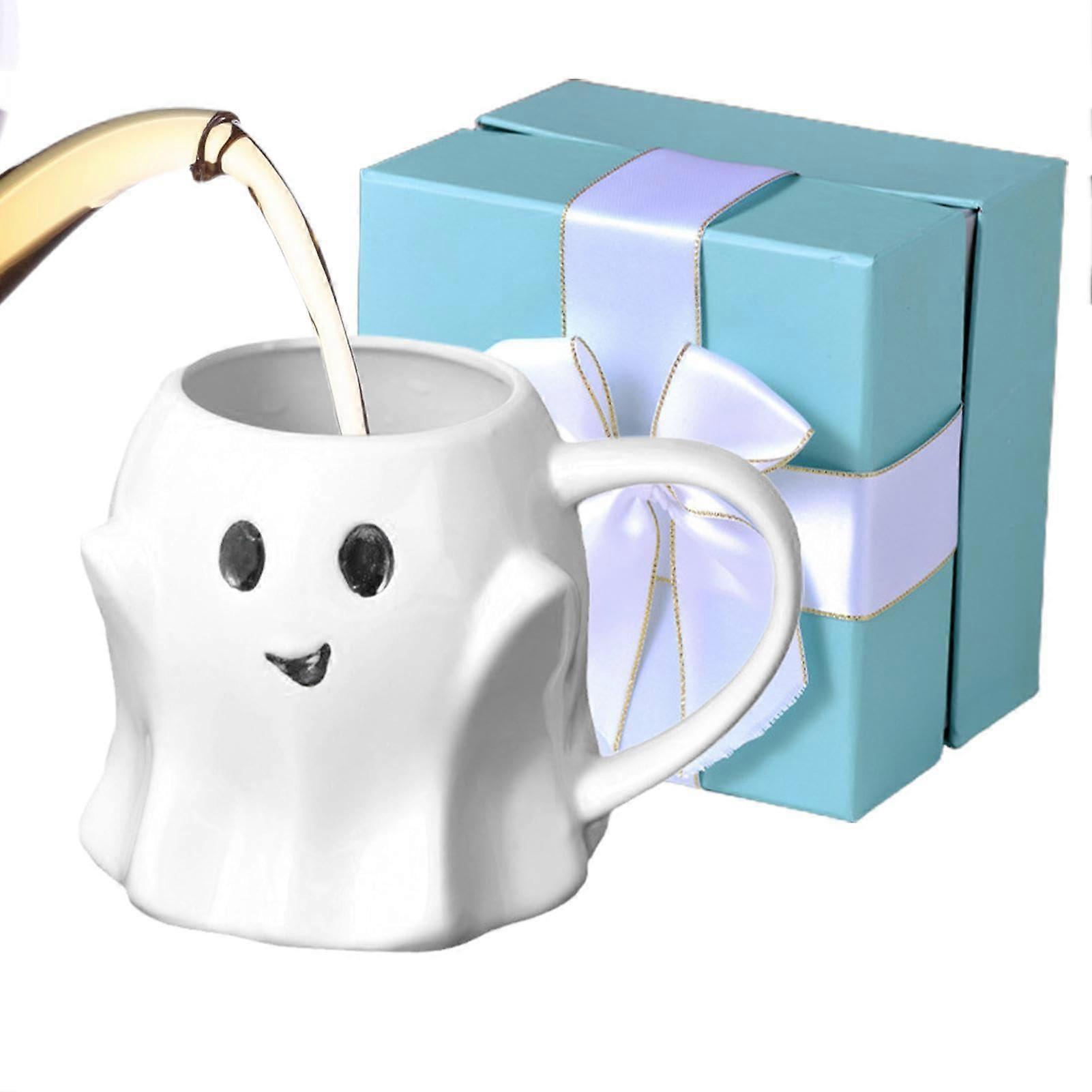 White ghost face ceramic water cup, ghost face ceramic cup 440 ml