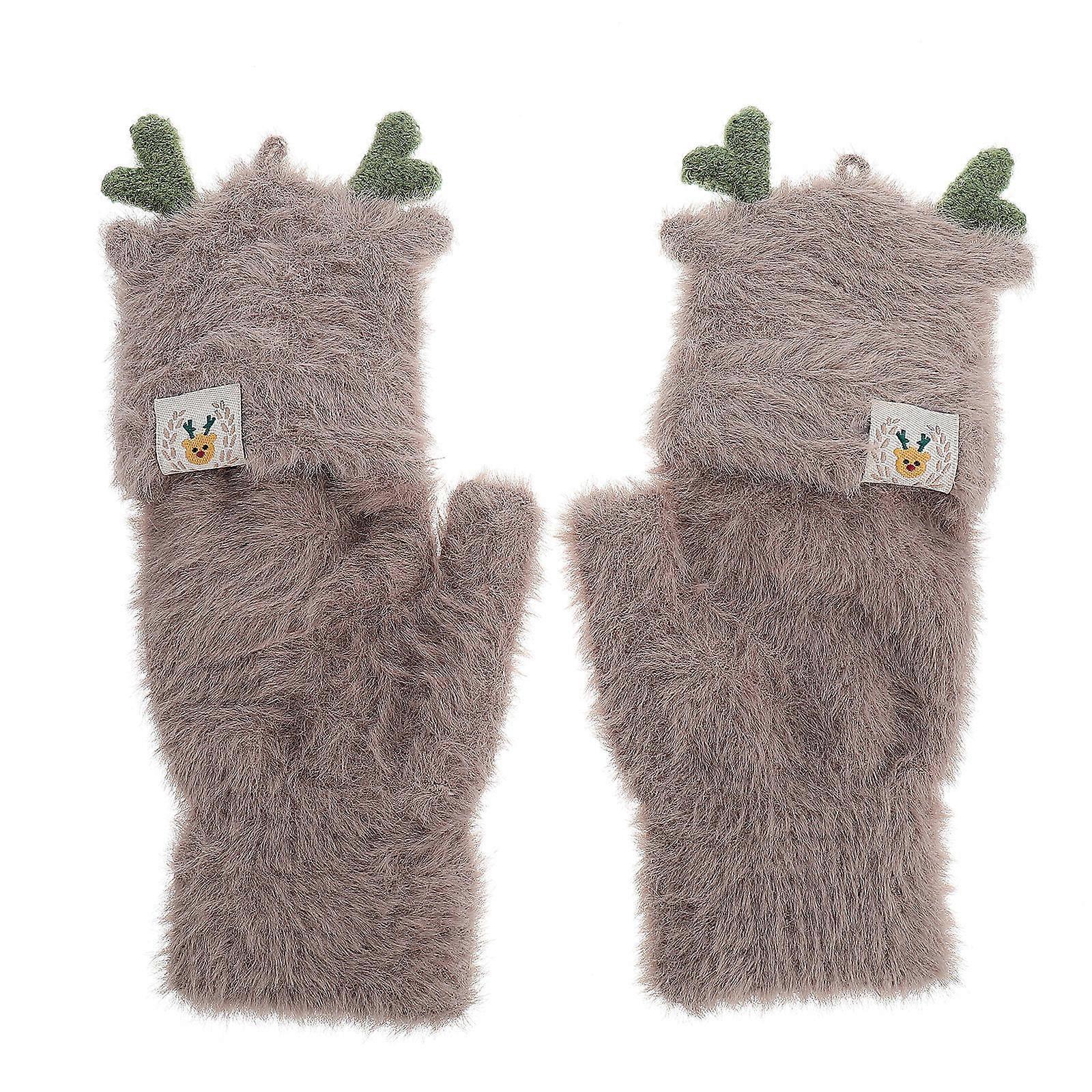 Fingerless Gloves for Women Cartoon Antler Decoration Breathable Daily Use 1 Pair