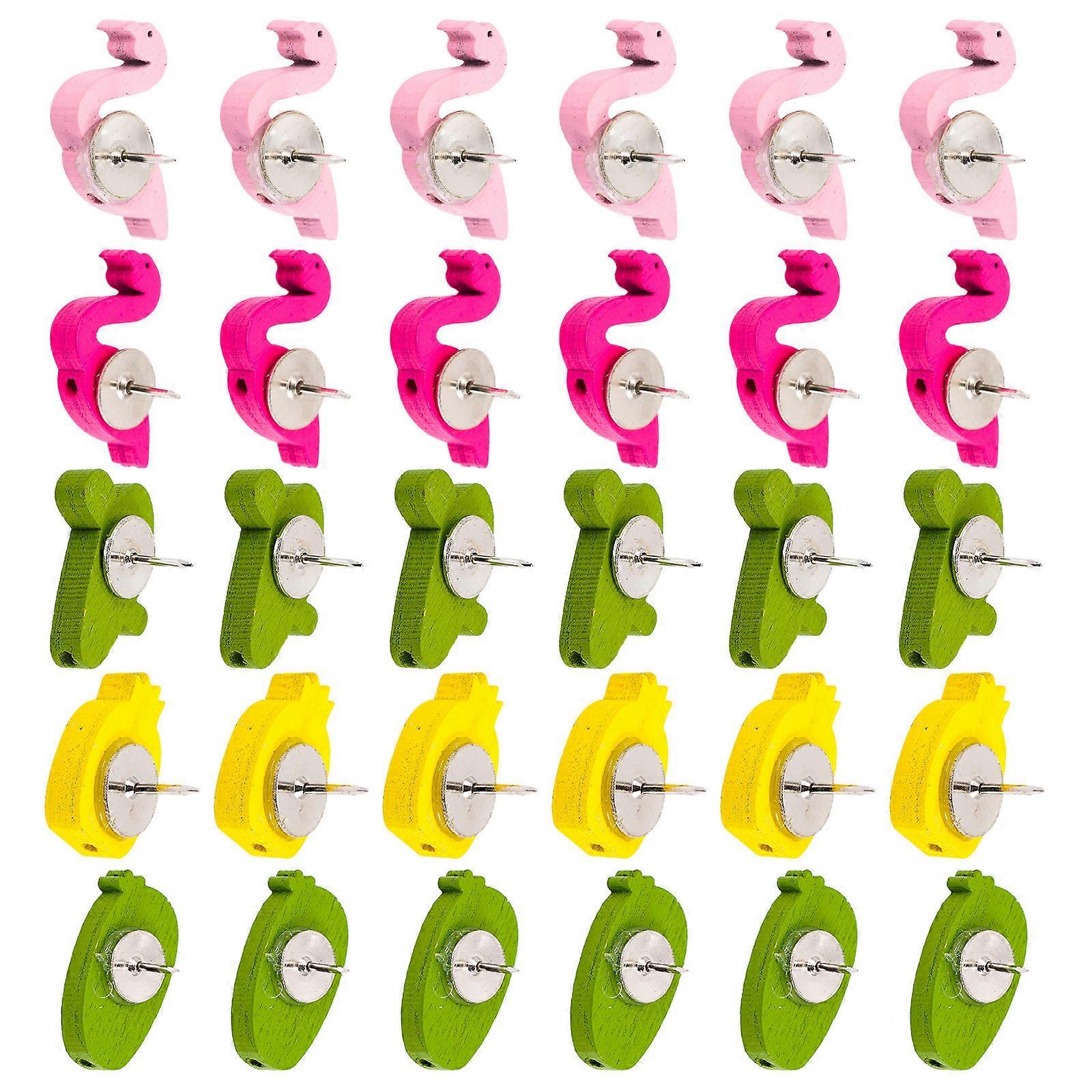 20pcs Decorative Cactus & Flamingo Push Pins, Cute Thumbtacks for Cork Boards, Office, Home & School Use, Wood Design, Multipurpose Pins for Photos &