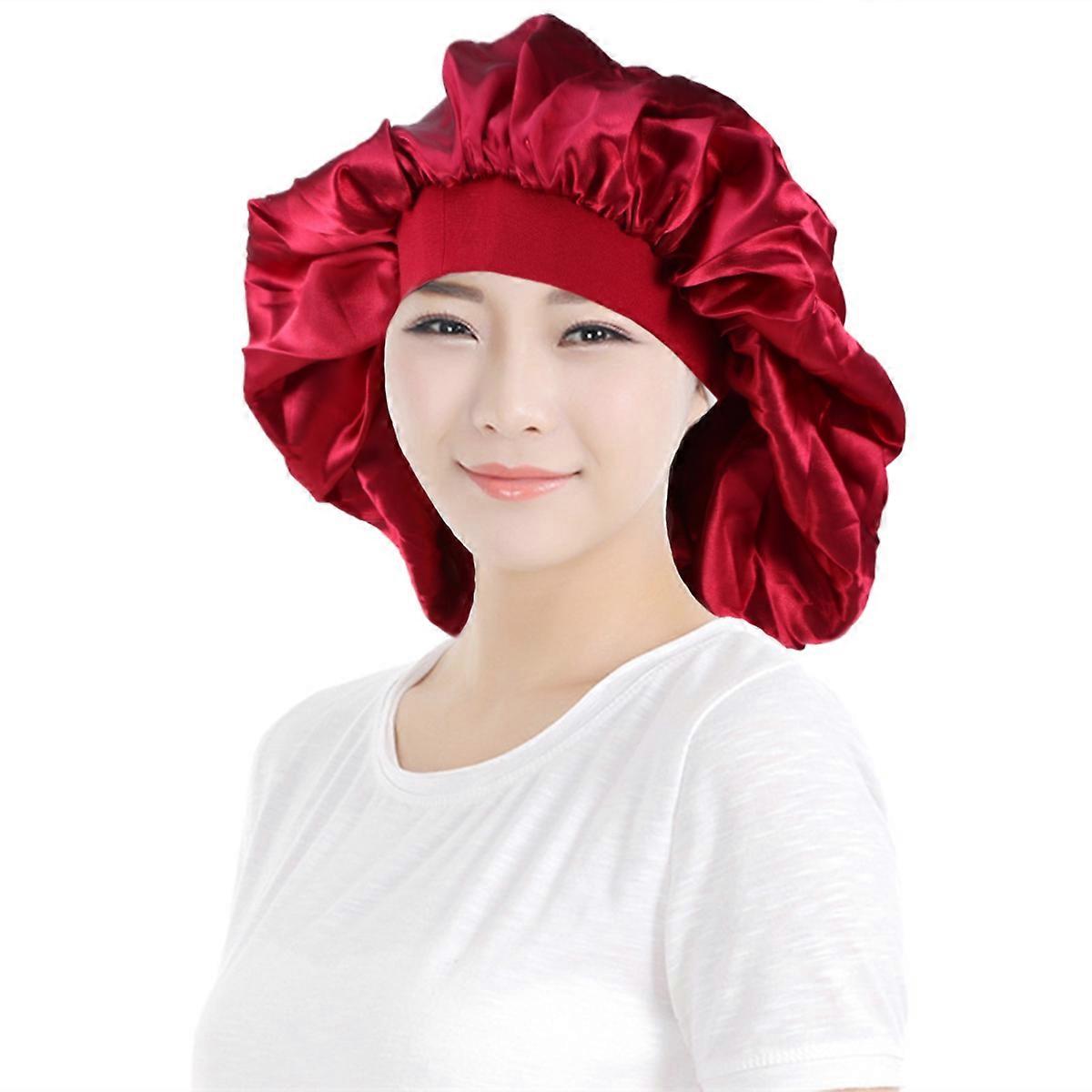 Sleeping Bonnets For Women Bathing Red Dacron Wide Brim 1Set