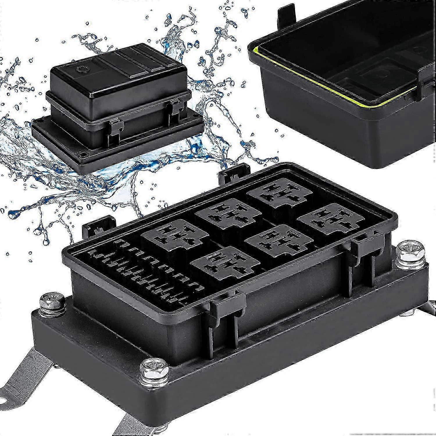 12v Auto Waterproof Fuse Relay Box Block [6 Bosch Style Relay Holder] [6 Atc/ato Fuse Holder] Universal Relay Block Box For 12v Automotive Vehicles Ca