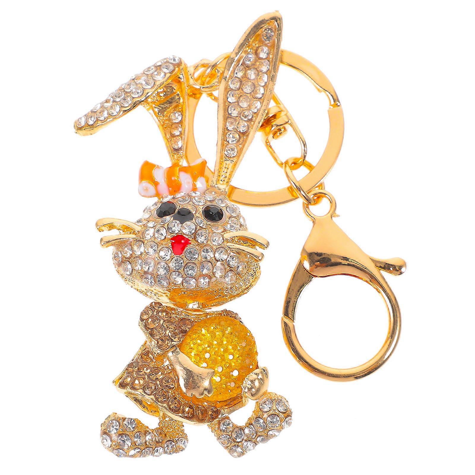 Key Chain Wallet Rhinestone Keychain Rabbit Shape For Everyday Use 13.00X3.60X2.00CM Zinc Alloy 1 Pair